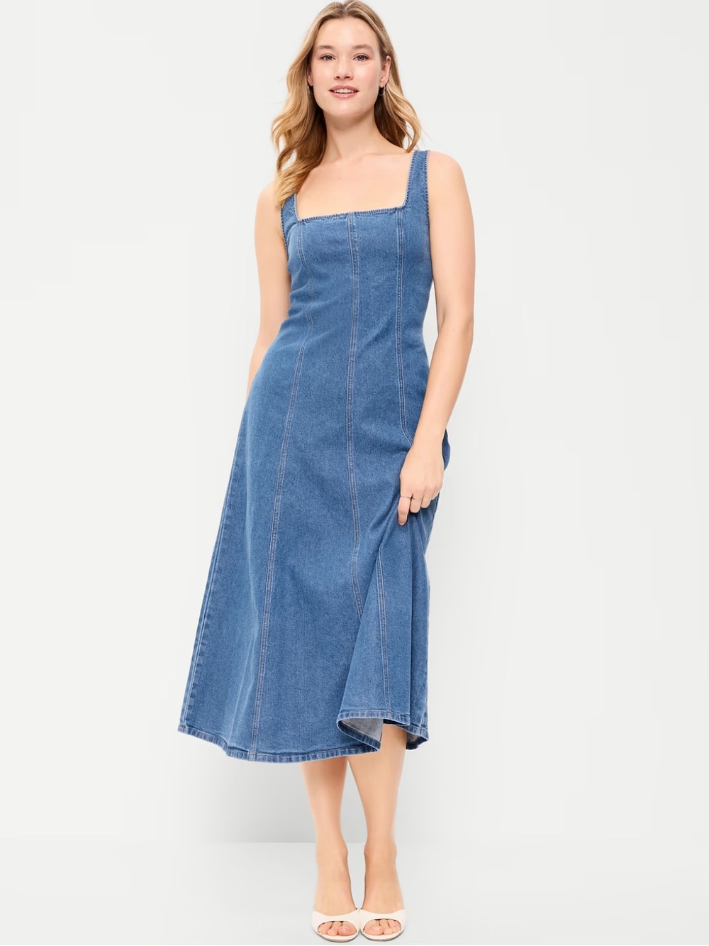 Old navy fit and flare denim midi dress medium